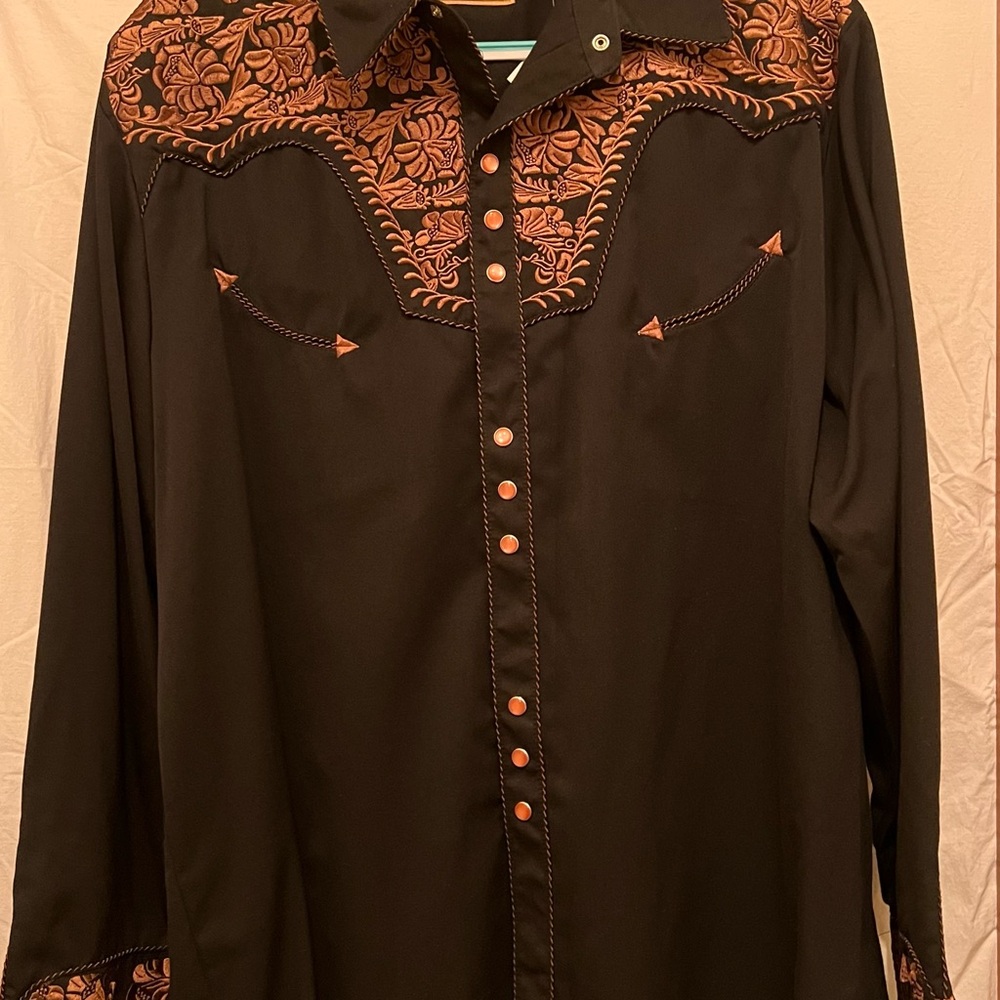 Scully Black Shirt with Copper Embroidery